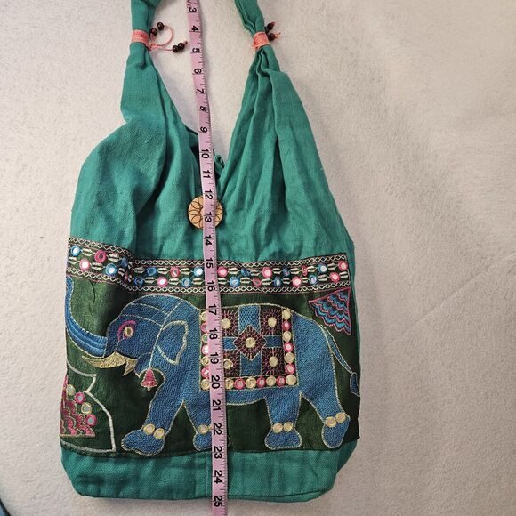 Green Boho Elephant Crossbody with Wood Button Handmade Satchel Shoulder Bag - Picture 5 of 5